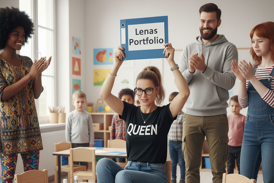 Mehrere Erwachsene im Vordergrund und im Hintergrund stehen Kinder.